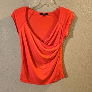 Heart Moon Star Womens Red Cross Over Baby Doll Top Size Large Modal/Spandex